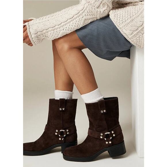 NWOT J.Crew Women’s Moto Ankle Boots Size 5.5 Brown Suede Leather Ankle Western - Picture 1 of 12